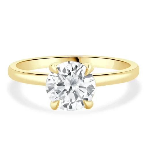 14 Karat Yellow Gold Round Brilliant Cut Diamond Engagement Ring