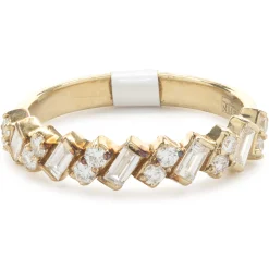 14 Karat Yellow Gold Round and Baguette Diamond Tilt Band