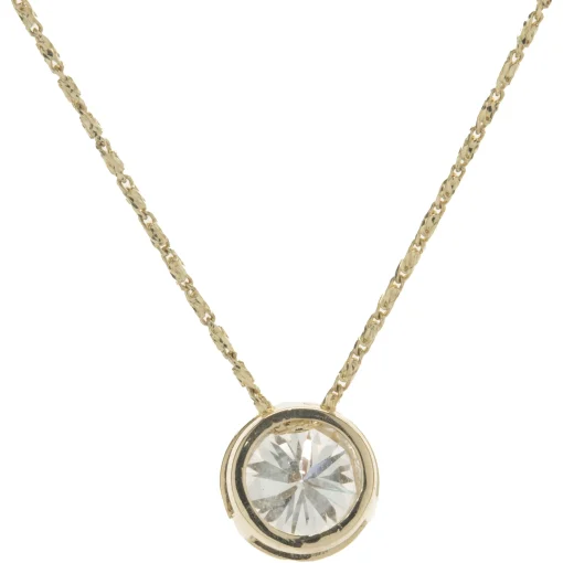 14 Karat Yellow Gold Round Brilliant Cut Diamond Solitaire Necklace