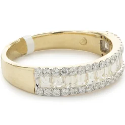14 Karat Yellow Gold Round and Baguette Cut Diamond Band