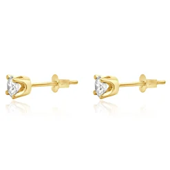 14 Karat Yellow Gold Round Brilliant Cut Diamond Stud Earrings