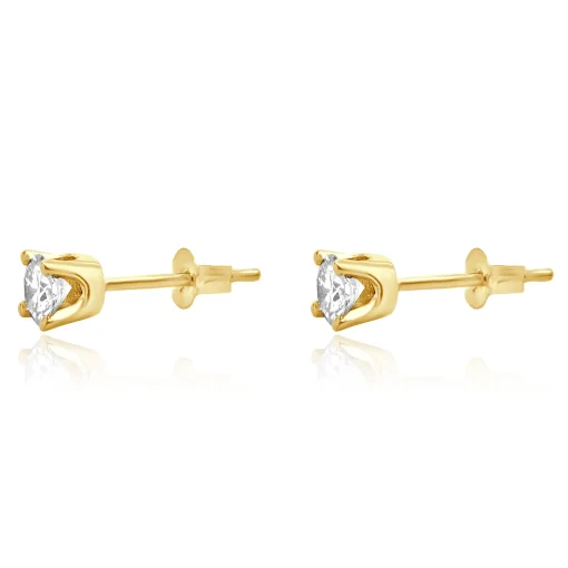 14 Karat Yellow Gold Round Brilliant Cut Diamond Stud Earrings