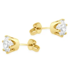 14 Karat Yellow Gold Round European Cut Stud Earrings