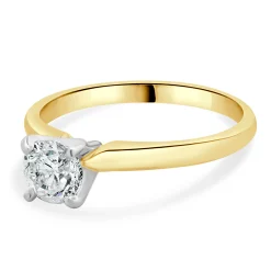 14 Karat Yellow Gold Round Brilliant Cut Diamond Engagement Ring