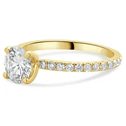 14 Karat Yellow Gold Round Brilliant Cut Diamond Engagement Ring