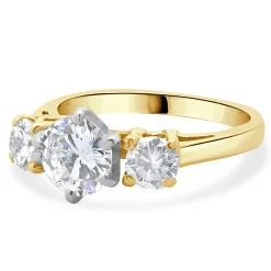 14 Karat Yellow Gold Round Brilliant Cut Three Diamond Engagement Ring