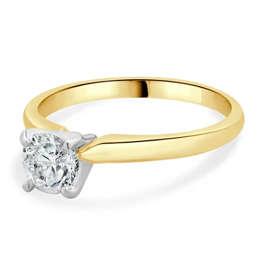 14 Karat Yellow Gold Round Brilliant Cut Diamond Engagement Ring