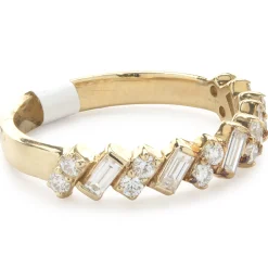 14 Karat Yellow Gold Round and Baguette Diamond Tilt Band