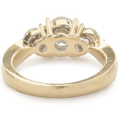 14 Karat Yellow Gold Round Brilliant Cut Diamond Three Stone Engagement Ring