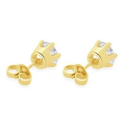 14 Karat Yellow Gold Round European Cut Stud Earrings