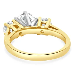 14 Karat Yellow Gold Round Brilliant Cut Three Diamond Engagement Ring