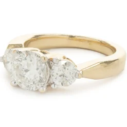 14 Karat Yellow Gold Round Brilliant Cut Diamond Three Stone Engagement Ring