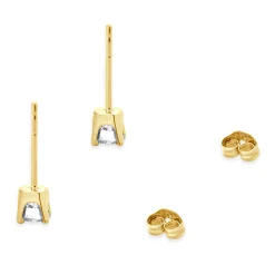 14 Karat Yellow Gold Round Brilliant Cut Diamond Stud Earrings