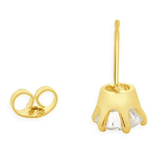14 Karat Yellow Gold Round European Cut Stud Earrings