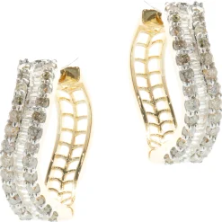 14 Karat Yellow Gold Round and Baguette Diamond Wave Hoop Earrings