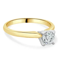 14 Karat Yellow Gold Round Brilliant Cut Diamond Engagement Ring
