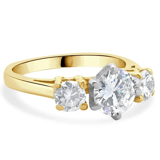 14 Karat Yellow Gold Round Brilliant Cut Three Diamond Engagement Ring