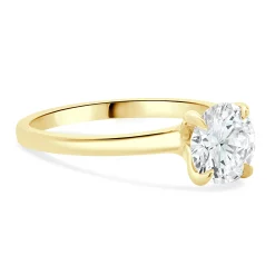 14 Karat Yellow Gold Round Brilliant Cut Diamond Engagement Ring