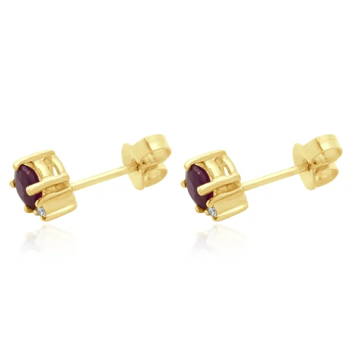 14 Karat Yellow Gold Rubellite Tourmaline and Diamond Stud Earrings