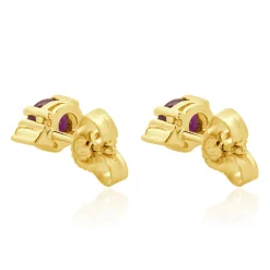 14 Karat Yellow Gold Rubellite Tourmaline and Diamond Stud Earrings