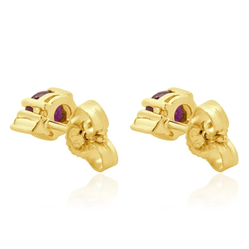 14 Karat Yellow Gold Rubellite Tourmaline and Diamond Stud Earrings