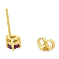 14 Karat Yellow Gold Rubellite Tourmaline and Diamond Stud Earrings