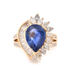 14 Karat Yellow Gold Sapphire and Diamond Cocktail Ring