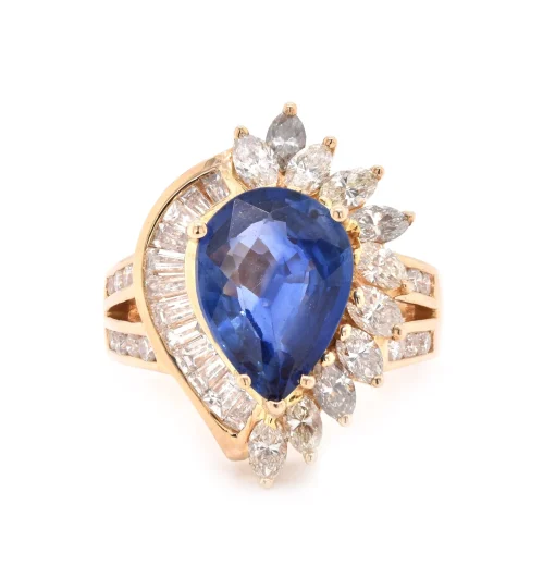 14 Karat Yellow Gold Sapphire and Diamond Cocktail Ring