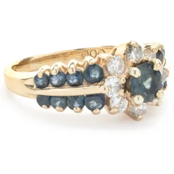 14 Karat Yellow Gold Sapphire and Diamond Flower Ring