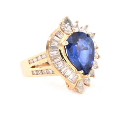 14 Karat Yellow Gold Sapphire and Diamond Cocktail Ring