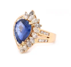 14 Karat Yellow Gold Sapphire and Diamond Cocktail Ring