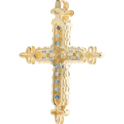 10 Karat Yellow Gold Sapphire and Diamond Cross Pendant