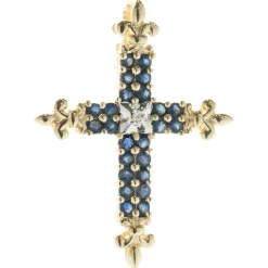 10 Karat Yellow Gold Sapphire and Diamond Cross Pendant