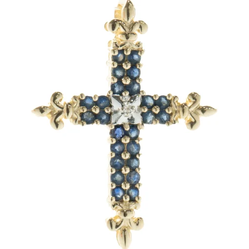 10 Karat Yellow Gold Sapphire and Diamond Cross Pendant