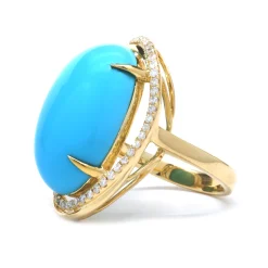 14 Karat Yellow Gold Sleeping Beauty Turquoise and Diamond Ring with Chocolate Diamond Accents