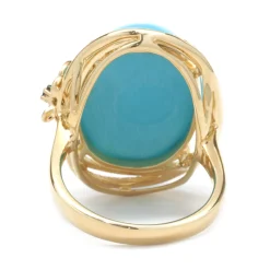 14 Karat Yellow Gold Sleeping Beauty Turquoise and Diamond Ring with Chocolate Diamond Accents