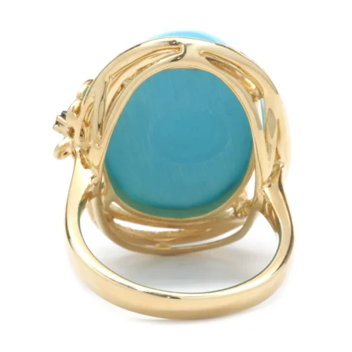 14 Karat Yellow Gold Sleeping Beauty Turquoise and Diamond Ring with Chocolate Diamond Accents