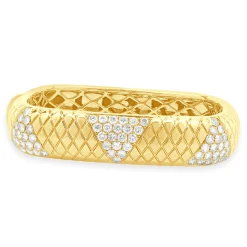 14 Karat Yellow Gold Snake Skin Textured Diamond Squared Bangle Bracelet