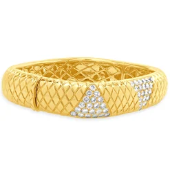 14 Karat Yellow Gold Snake Skin Textured Diamond Squared Bangle Bracelet