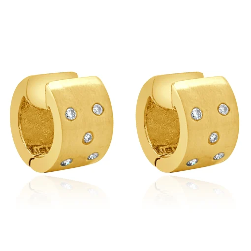 14 Karat Yellow Gold Sprinkled Diamond Huggie Hoop Earrings