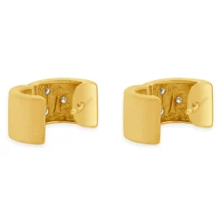 14 Karat Yellow Gold Sprinkled Diamond Huggie Hoop Earrings