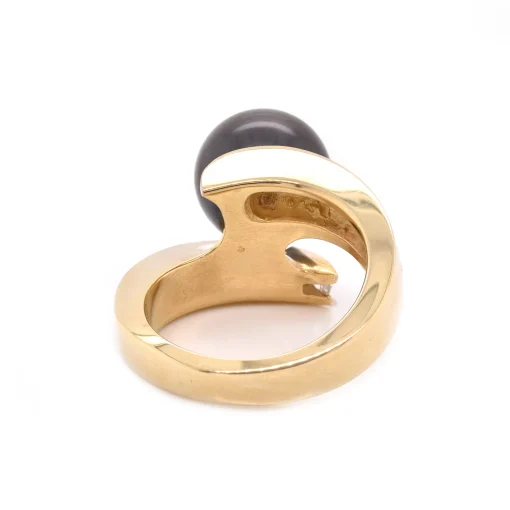 14 Karat Yellow Gold Tahitian Pearl and Diamond Bypass Ring