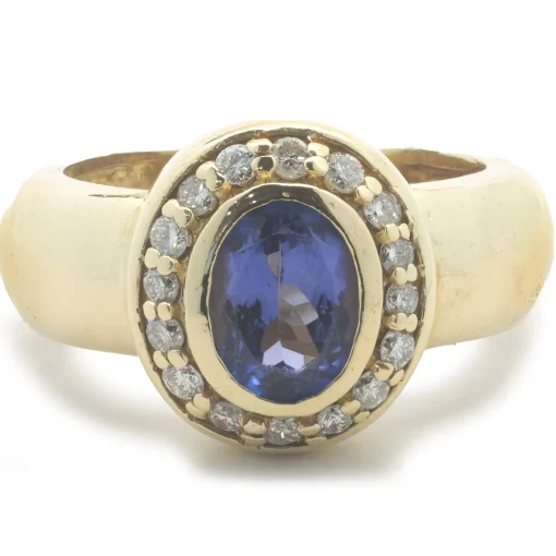 18 Karat Yellow Gold Tanzanite and Diamond Ring