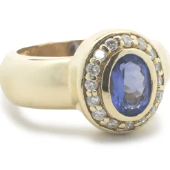 18 Karat Yellow Gold Tanzanite and Diamond Ring
