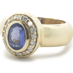 18 Karat Yellow Gold Tanzanite and Diamond Ring