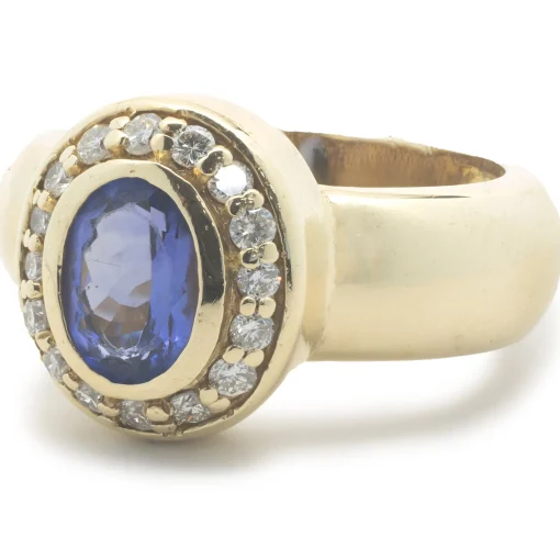18 Karat Yellow Gold Tanzanite and Diamond Ring