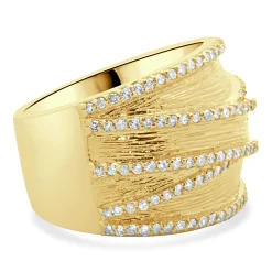 14 Karat Yellow Gold Textured Wide Diamond Crossover Band