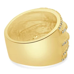 14 Karat Yellow Gold Textured Wide Diamond Crossover Band