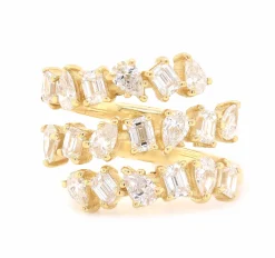 18 Karat Yellow Gold Three Row Pear and Baguette Diamond Bypass Ring