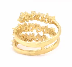 18 Karat Yellow Gold Three Row Pear and Baguette Diamond Bypass Ring